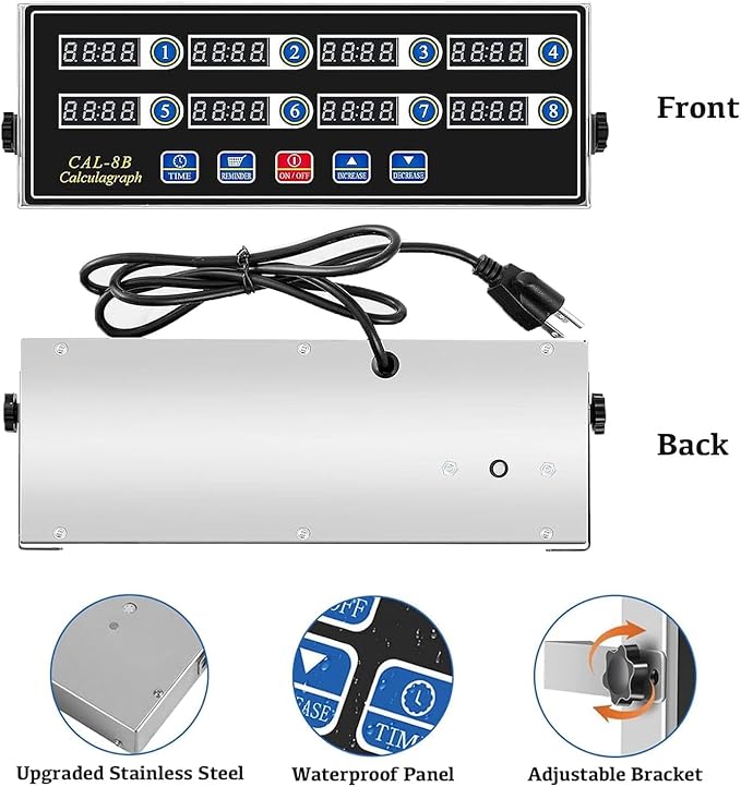 8-Channel Digital Kitchen Timer, Commercial Kitchen Timers for Cooking with Loud Alarm, Independent Settings, Multi-Chanel Countdown, Clock Reminder for Restaurant, Frying, Bakery, Coffee