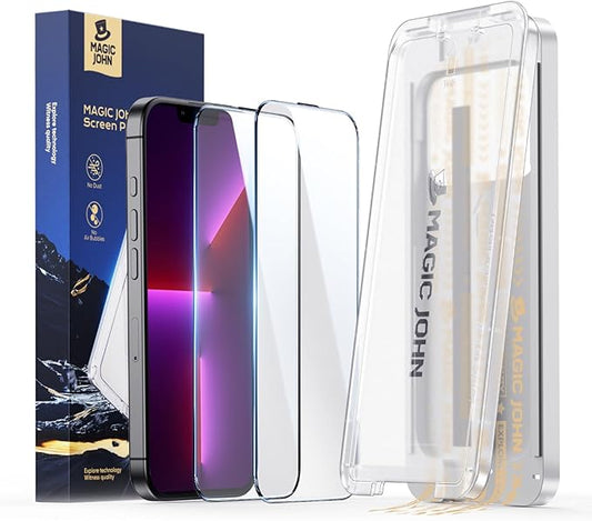 MAGIC JOHN 3rd Gen Upgraded for iPhone 13ProMax/14Plus Screen Protector 6.7 Inch,HD Clear,Shatterproof Tempered Film,Auto Dust-Elimination,Bubble Free,Easy Installation,2 Pack