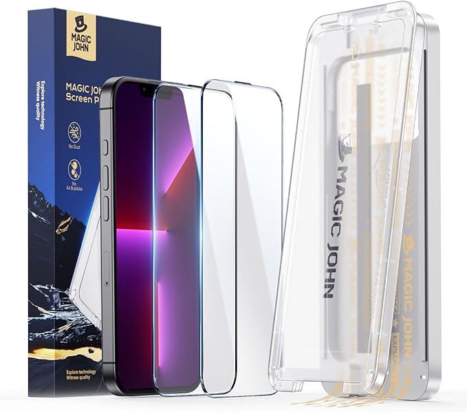 MAGIC JOHN 3rd Gen Upgraded for iPhone 13/13Pro/14 Screen Protector 6.1 Inch,HD Clear,Shatterproof Tempered Film,Auto Dust-Elimination,Bubble Free,Easy Installation,2 Pack