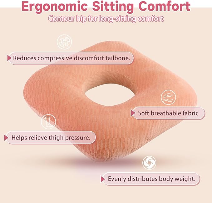 Anti-Slip Wheelchair Cushions, Bed Sore Cushions for Butt, Ergonomic Innovations Orthopedic Donut Pillow, Medical Seat Cushion for Sciatica, Back, Coccyx, Pressure Sore (Orange)