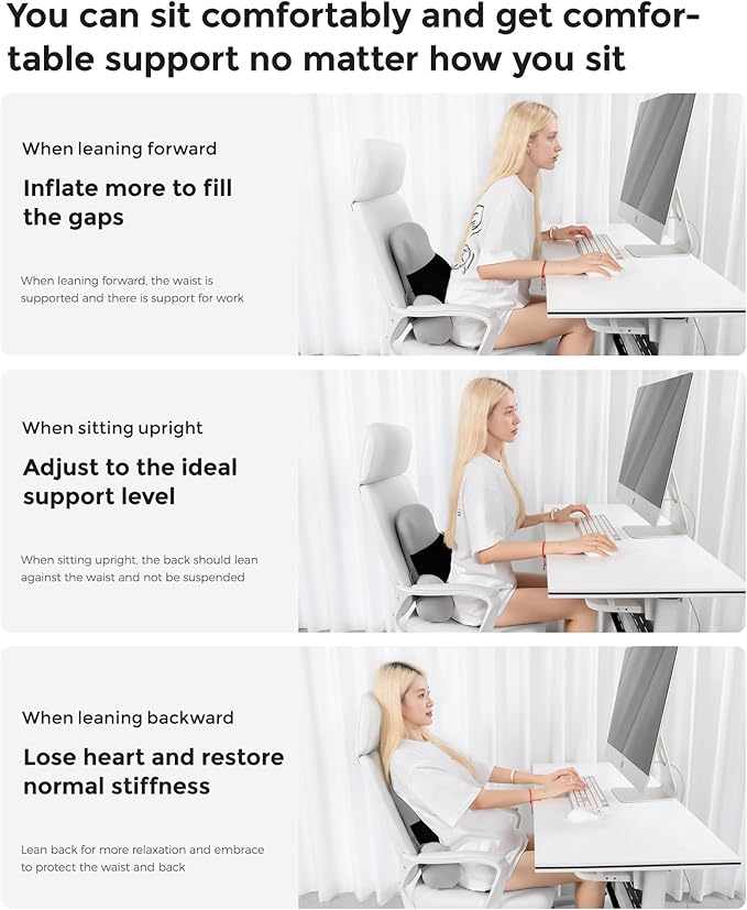 BEBAS Lumbar Support Pillow for Office Chair & Car Seat - Memory Foam Back Cushion with Adjustable Air Cushion, Dual Strap System for Back Pain Relief (Fits Gaming/Home Chairs)