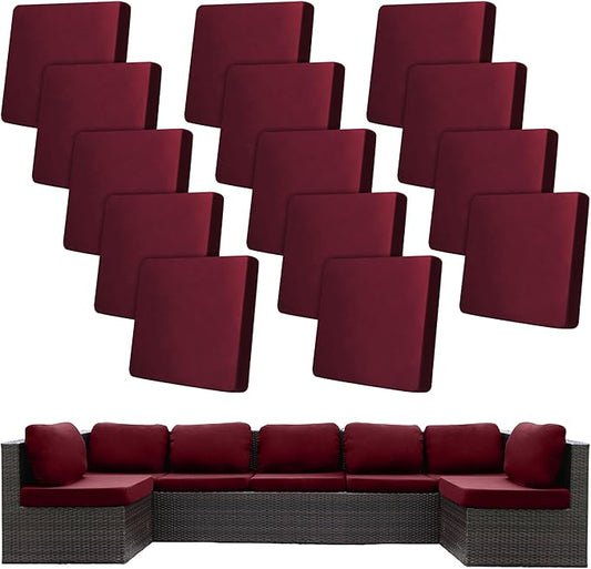 14 Pcs Stretch Patio Cushion Covers,Outdoor Couch Covers Replacement,Outdoor Couch & Sofa Slipcovers,for Patio Furniture Cushion Covers,Washable Reusable Furniture Protector (Wine Red,Cover Only)