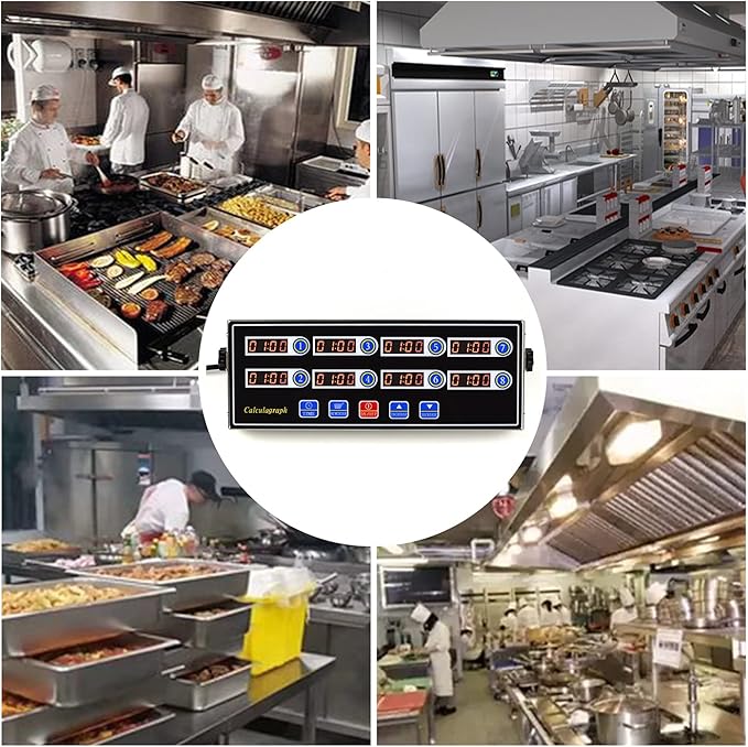 Li Bai Commercial 8 Channels Kitchen Timer Restaurant Cooking Timers 8 Channels Digital Alarm Reminder Multi-Event,Clock Loud Adjustable Clear LED Display, Stainless Steel(Black)