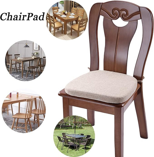 Chair Cushion with Ties for Dining Chairs - Memory Foam Non Slip Kitchen Chair Pad and Dining Seat Cushion with Machine Washable Cover Set of 4 [16.5 x 16.2 Inches] - Dark Beige
