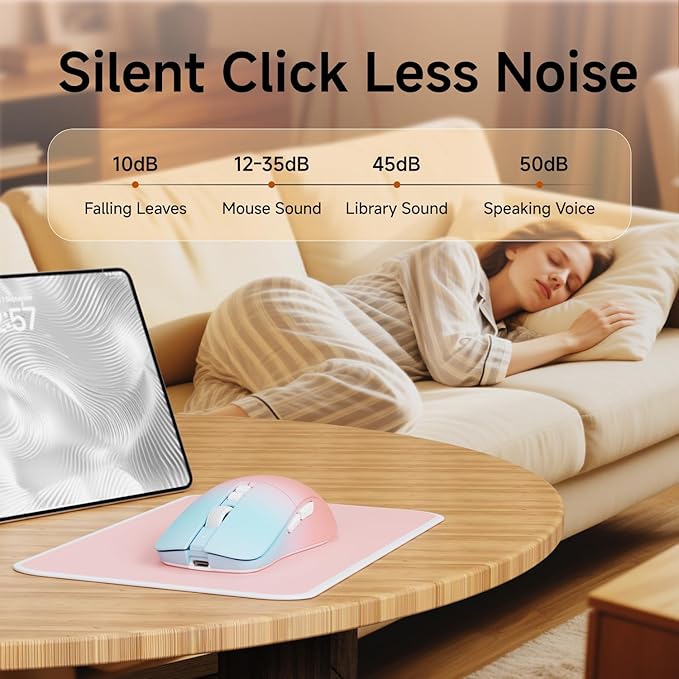 EWEADN G309 Wireless Computer Mouse,2.4G&Bluetooth Ergonomic Cordless Mice with 4000 DPI,5 Adjustment Levels,Cute and Portable Mouse for Laptops, PC and More,7 Buttons Office USB Mice-Blue&Pink