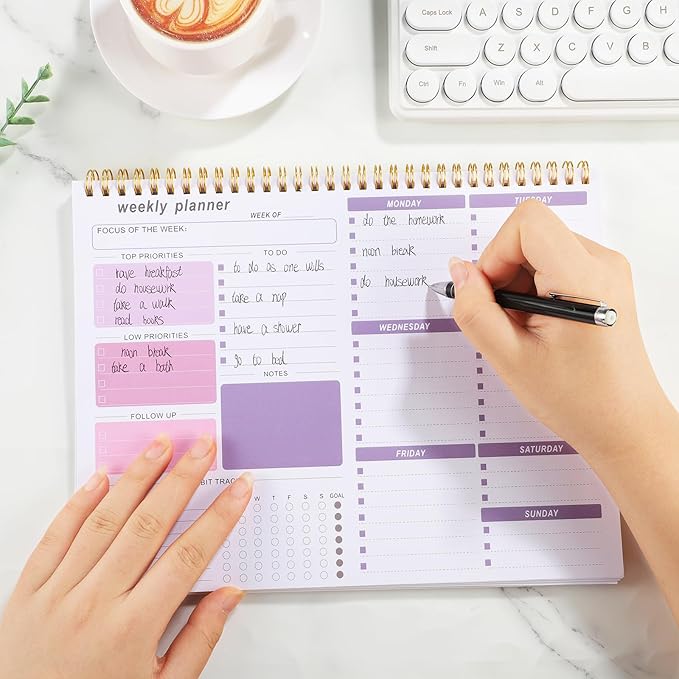 Weekly To Do List Notepad, 8.5''x11'' Weekly Desk Planner with 52 Tear Off Sheets Undated Weekly Planner Habit Tracker & Productivity Organizer for Home School and Work, Purple