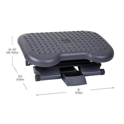 Mind Reader Foot Rest, Under Desk at Work, Ergonomic, Height Adjustable, Office, Plastic, 18" L x 13.5" W x 6.5" H, Black (Pack of 5)