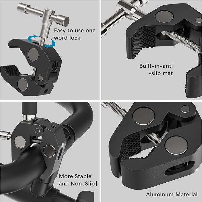 Tablet Holder for Treadmill, Gooseneck Spin Bike & Peloton Handlebar Tablet Clamp Mount Compatible with 4.7–12.9" Tablets, Perfect for Home Gym, Exercise Bike, Stroller, and Indoor Cycling