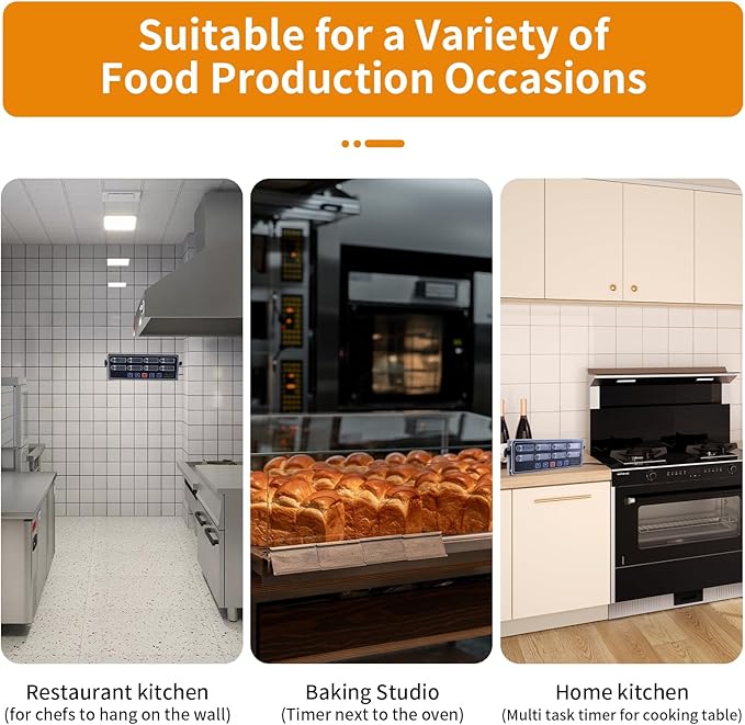 8-Channel Digital Kitchen Timer - Commercial Cooking Timer with Alarm Reminder- Professional Restaurant Timers for Fryer, Food Trucks, and Bakeries