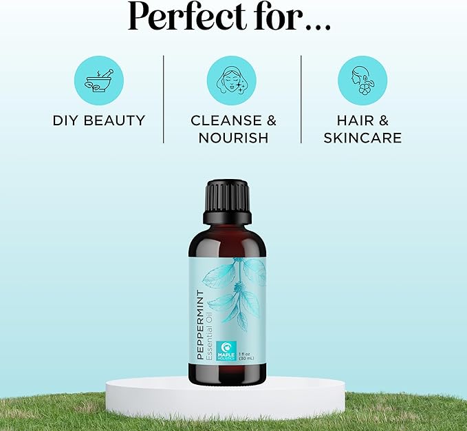 Peppermint Essential Oil for Diffuser Aromatherapy - 100% Pure Peppermint Oil for Hair Skin and Nails Plus Undiluted Refreshing Aromatherapy Essential Oil for Diffusers Baths and Topical Uses 1oz