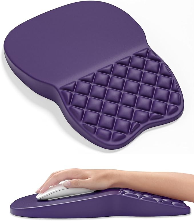 Auhoahsil Ergonomic Mouse Pad with Wrist Rest, Comfortable Slope Computer Mouse Mat with Wrist Support, Memory Foam Filling, Non-Slip Silicone Base, Pain Relief, for Gaming & Work, 8 x 12 in, Purple