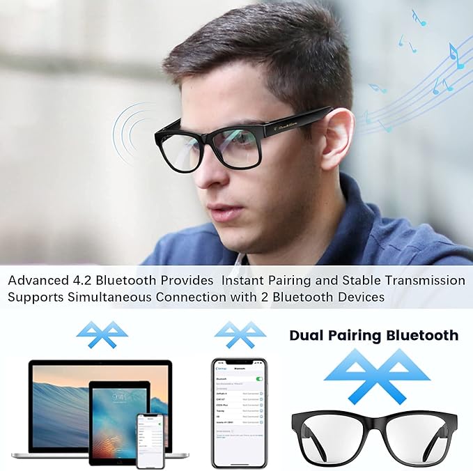 Bone Conduction Glasses, Open-Ear Headphones Bluetooth, Photochromic Sunglasses Anti Blue Ray, IP6 Waterproof Audio Glasses, Hand-Free Calling and Music, Smart Glasses for Women and Men