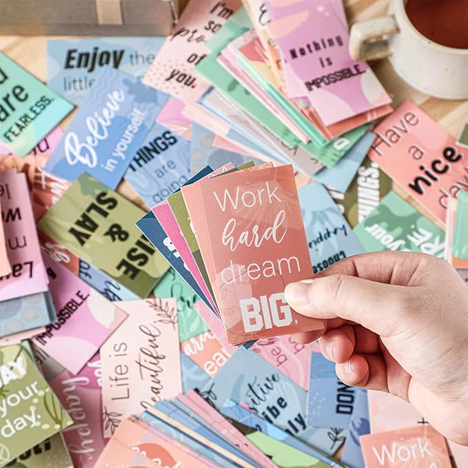Jinei 300 Inspirational Affirmation Cards Positive Motivational Cards Small Mini Encouragement Quotes for Women Church End of the Year Teacher Gifts(Bohemian)