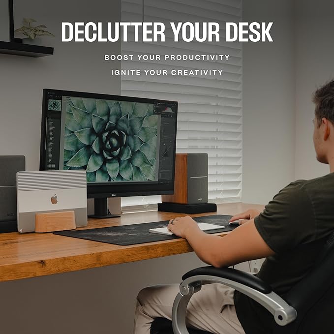 Adjustable Vertical Laptop Stand for Desk, Wooden Laptop Holder, MacBook Pro Stand, Wood Mac Air Dock (Solid Oak)