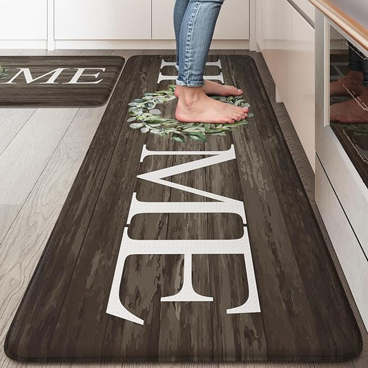 KIMODE Anti Fatigue Kitchen Mats for Floor 2 Piece, Farmhouse Kitchen Rugs Non Slip, Cushioned Kitchen Floor Mats, Memory Foam Kitchen Mat for Sink, Laundry, Office, Desk Brown 20"x47"+20"x32"
