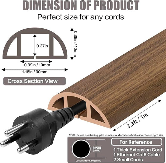 Floor Cord Cover Cable Cavity Self Adhesive Cord Hider Floor 3.3FT Floor Cable Management Power Cord Protector Floor Electric Cord Covers for Offices, Gym, Exhibitions (Misty Brown Wood, 1.18" x 3.3')