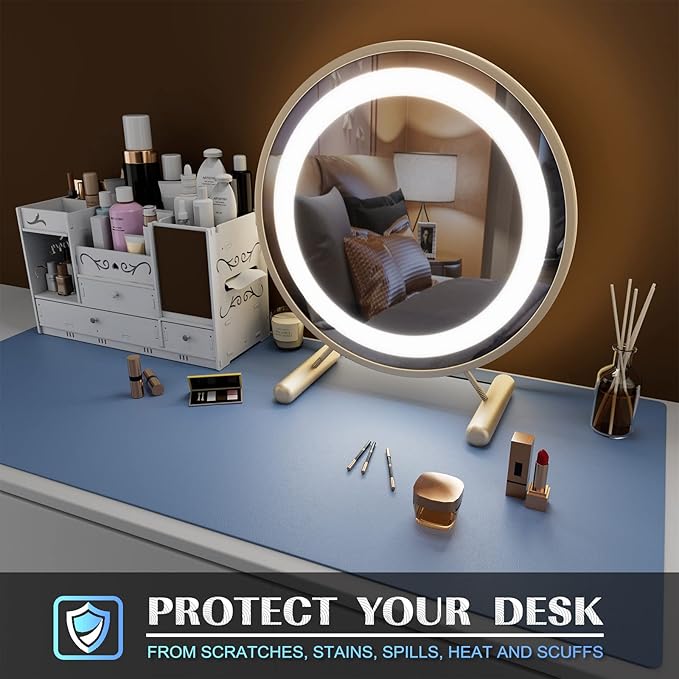 K KNODEL Small Office Leather Desk Mat, Mouse and Keyboard Pad, Computer and Laptop Mat, Desktop Protector and Cover, Writing Pad and Blotter (23.6"x13.8", Lake Blue)