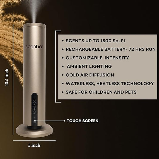 Max Diffuser for Home – Waterless Scent Diffuser with Wireless Control & Programmable Settings | Covers 1500 Sq Ft | Cold-Air Technology | Gold | Hotel Oils Included