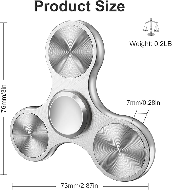 Fidget Spinners Toy, Metal Stainless Steel Bearing High Speed 4-8 Min Spins, EDC ADHD Stress Anxiety Relieves Reducer Fidgets Finger Toys, Spinner Toys for Kids and Adults