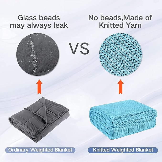 Guohaoi Knitted Weighted Blanket(Blue 50"x75" 20lbs),Home Décor Cooling Throw Blanket for Hot Sleepers,Hand Made Chunky Knit Heavy Blanket for Adults Use on Full Size Bed