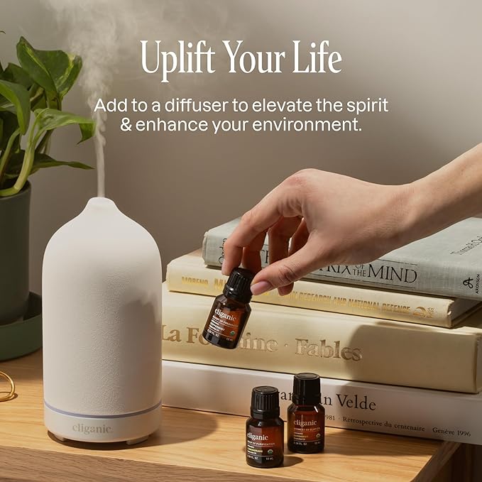 Cliganic Organic Essential Oils Set (Top 5 - The Classics) - 100% Pure Natural - Aromatherapy, Candle Making - Peppermint, Lavender, Eucalyptus, Lemongrass & Orange