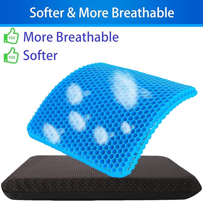 Large Gel Seat Cushion for Long Sitting (Super Large & Thick), Soft & Breathable, Gel Cushion for Wheelchair Reduce Sweat, Chair Cushion for Office Chair