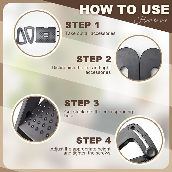 2 Pcs Foot Rest for Under Desk at Work, Ergonomic 6 Heights Adjustable Footrest with Massage Roller, Chair Footrest for Leg Rests for Office and Home Pressure Relief(Black)