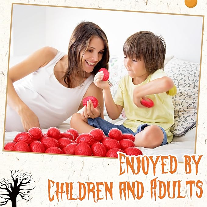 Leitee 12 Pcs Brain Stress Balls Bulk Large Halloween Brain Toys PU Hand Muscle Exercise Pressure Ball Funny Stress Relief Toy for Teens Adult Improving Grip Strength Prop(Red)