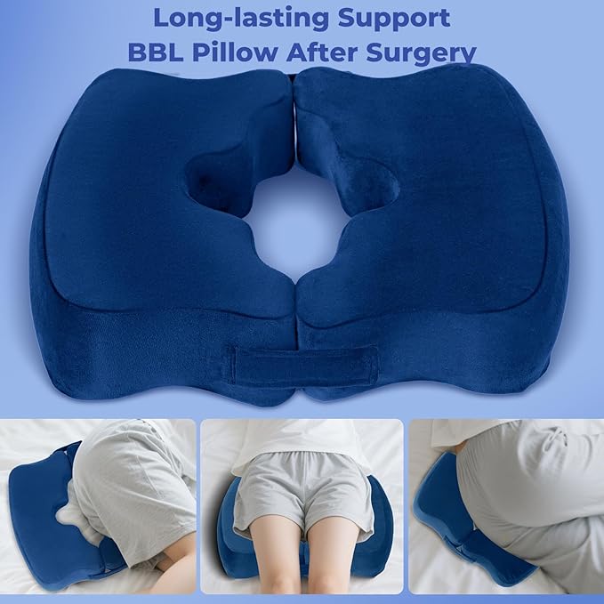 SAHEYER Bed Sore Cushions for Butt, Memory Foam Hemorrhoid Pressure Relief Pillow with Center Hole and Tailbone Cutout, for Long Sitting Coccyx, Sciatica, Postpartum, Pregnancy, After Surgery, Blue