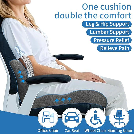 Memory Foam Seat Cushion,Office Chair Cushion with Lumbar Support for Back Pressure Relief, Car Seat Cushion with Adjustable Strap,Sciatica Pad Cushions for Car,Truck, Desk,Gaming Chair