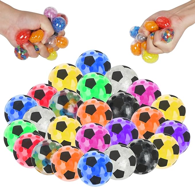 20 Pack Mini Stress Balls Set Fidget Toys for Adults, Colorful Soccer Squishy Squeeze Stress Relief Ball, Party Favors Bags Gifts