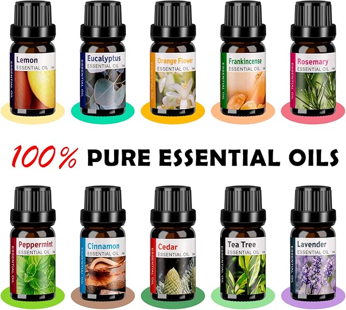 HLS Aroma Diffusers for Essential Oils Large Room with 10 Essential Oils,Ultrasonic Aromatherapy Diffuser for Home Bedroom, Cool Mist Humidifier Vaporizer