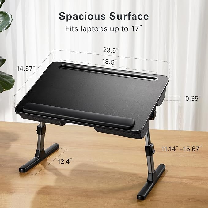 HUANUO Laptop Bed Desk, Laptop Tray Computer Lap Desk for Bed Couch Sofa Floor, Bed Tray for Working, Eating, Foldable Lap Stand Table with Height Adjustment & 35° Adjustable Tilt Angle, HNLD19