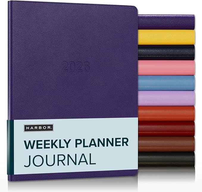 Harbor Weekly Journal Notebook Planner 2025-2026 - Lined, Durable Faux Leather, Softcover, 176 Quality Pages, For Men and Women, For Writing, Work & Travel, Key West Dark Purple - 9x7"