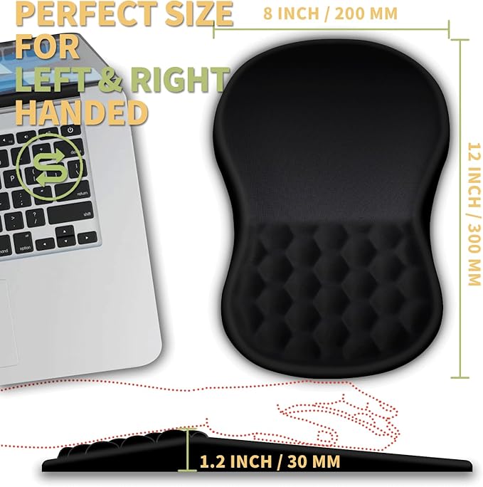 Ergonomic Mouse Pad with Wrist Rest Support, Massage Design Mouse pad Relief Carpal Tunnel Pain, Entire Memory Foam Non-Slip Mouse Pad, Computer Mouse Pads for Wireless Mouse Pad, Black