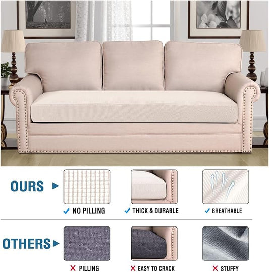 H.VERSAILTEX Super Stretch Individual Seat Cushion Covers Sofa Covers Couch Cushion Covers Slipcover Sets Thick Jacquard Textured Twill Fabric (1 Piece Sofa Cushion Cover, Ivory)