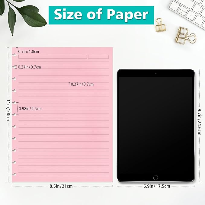 Letter Size 11 Discs 120gsm Discbound Refill Paper, Discbound 5 Colorful Line Papers, Disc Paper Refill, Loose-Leaf Papers, Disc Planner Inserts, 200 Sheets/400 Pages