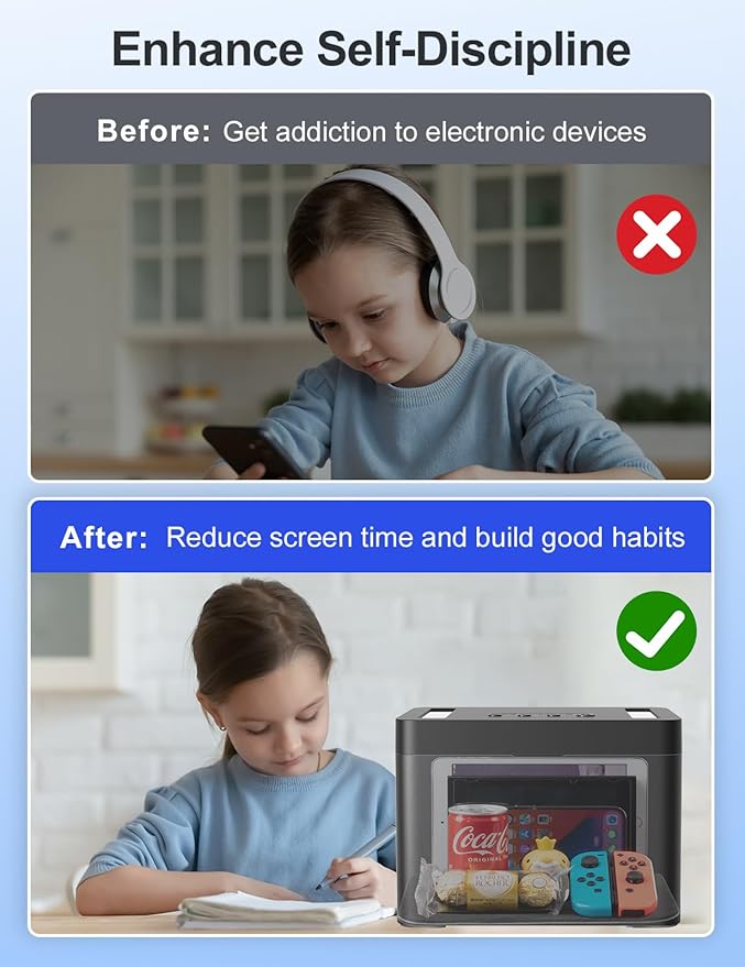 Metal Timed Lock Box with Emergency Unlocking, Phone Locked Box with Timer, Locking Container, Audio Prompt, Self-Control Safe Locker for Cellphone/iPad Mini/Medicine Gift Idea for Men Women