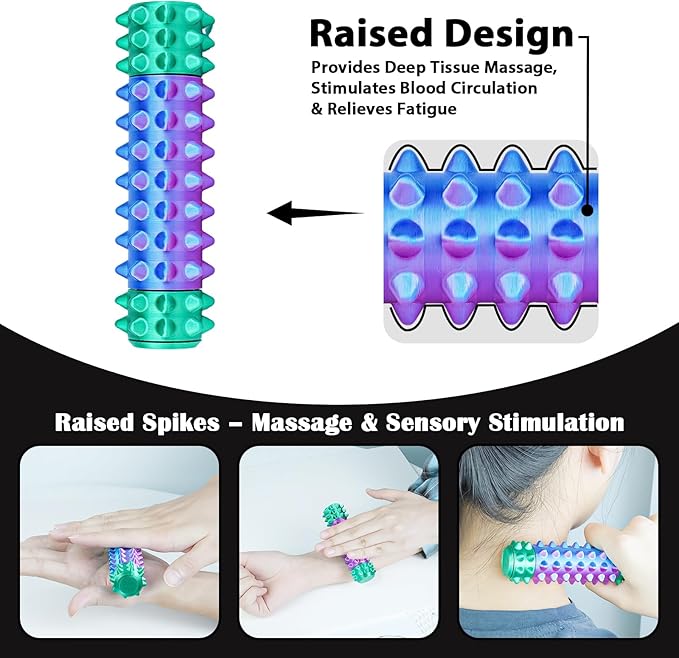 Little Pain Stim Ouchies Fidget Toys for Adults,3D Printed Spiky Pain Stim, Sensory Fidget for Stress & Anxiety Relief, ADHD, Autism,Office Desk Toys, Gifts for Men & Friends (Purple Green)