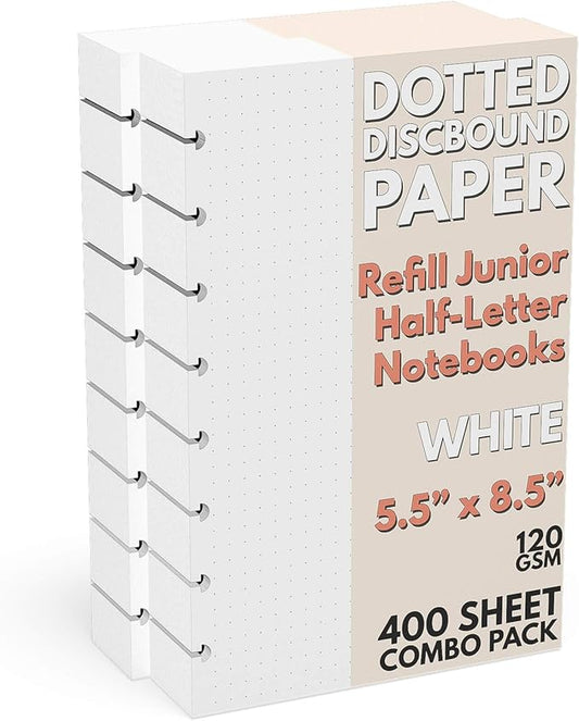 Discbound Half-Letter Size Extra Thick Dot Grid Paper Refill, 400 Sheets (800 Pages), 5.5 in. x 8.5 in., 120 GSM, Junior Size
