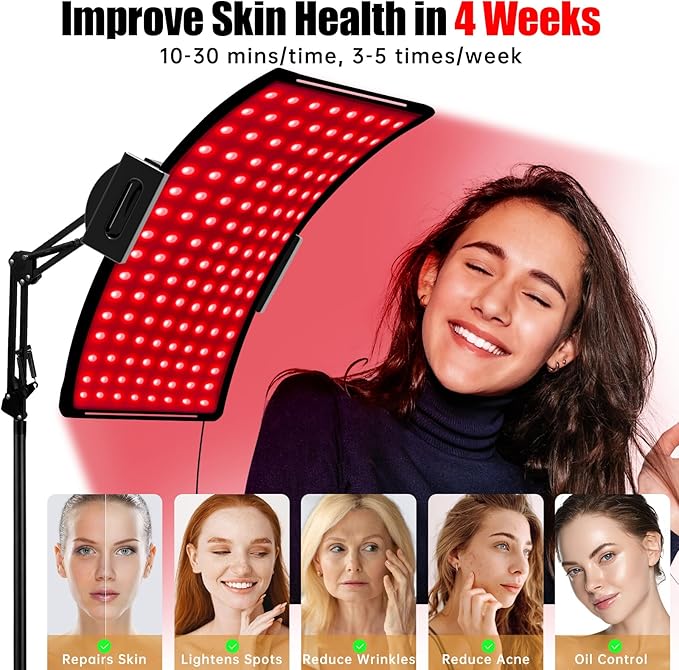 Red Light Therapy for Face and Body, 10-in-1 Multifunction Red Light Therapy Lamp with Stand, 660nm Red Light & 850nm Near Infrared Light Therapy Device with Red Light Therapy Belt and Stand