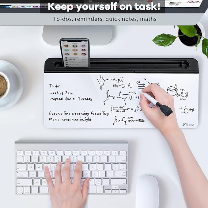 Varhomax Glass Desk Whiteboard with Storage, Desktop Organizer to-do List Memo Notepad Dry Erase White Board for Home Office and School Supplies (Black&White)