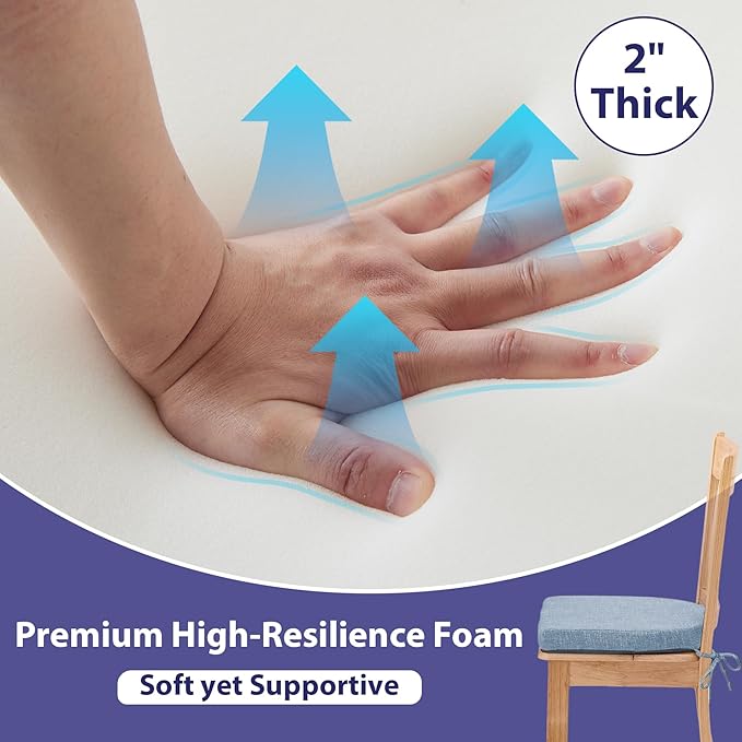 Chair Cushions for Dining Chairs with Ties and Removable Cover, Dining Kitchen Chair Pads with Non-Slip Bottom, High-Resilience Indoor Seat Cushions, 16'' x 16'' x 2'', Set of 4, Light Blue