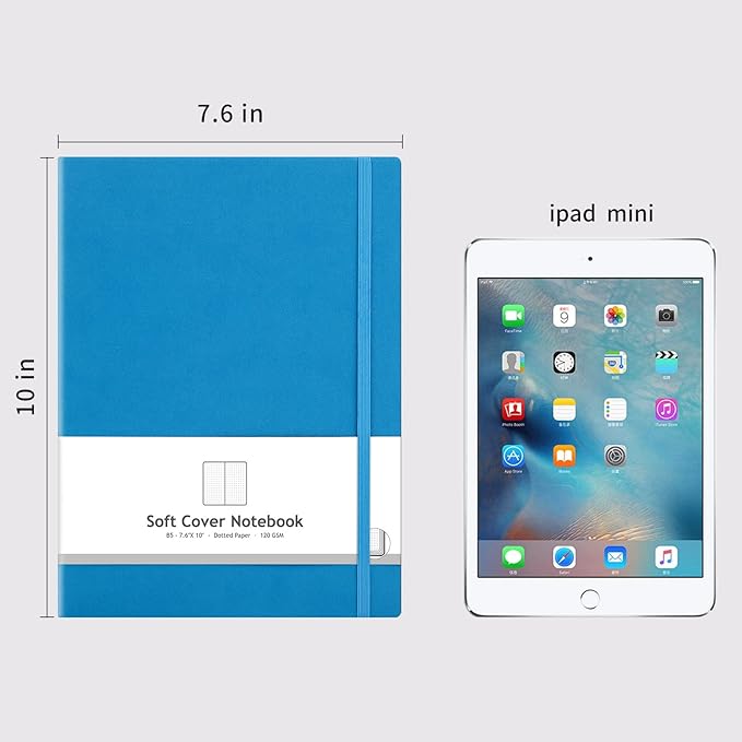 AHGXG Bullet Dotted Journal 2 Pack - B5 Large Journal Dot Grid Notebook (7.6'' X 10'') with Thick 120gsm Dot Paper, Soft Leather Cover, Total 384 Pages, Inner Pocket - BlackBlue