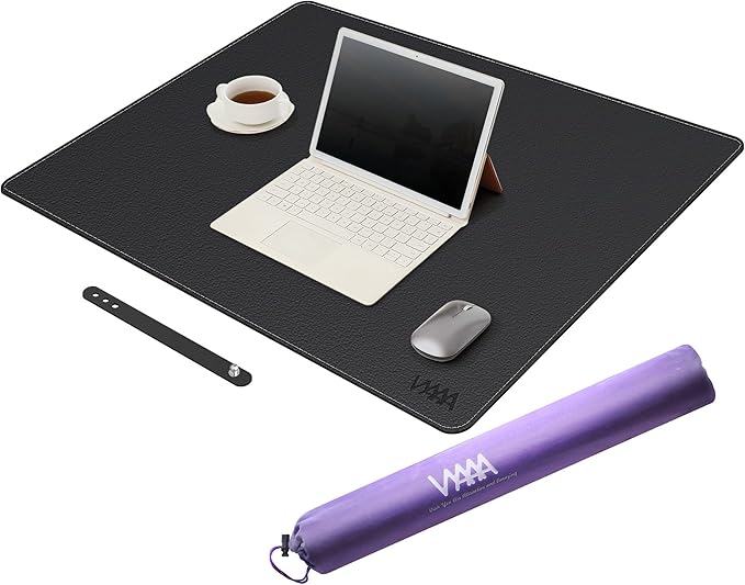 Vyaaa PU Leather Desk Mat, 32"×24" Office Desk pad, Large Mouse Pad, Desktop Protector for Desk, Multifunctional Keyboard Mouse Pad for Home or Office (Black)