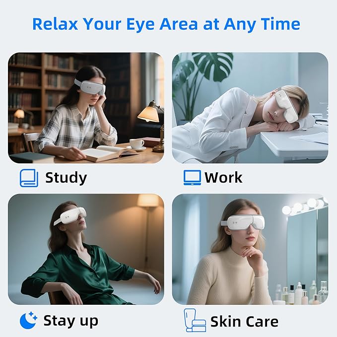 Eye Massager with Heating, Head Massager for Sleeping, Relieve Strain Dry Eyes, Face Massager, Smart Sleep Eye mask, Relax, Reduce Stress, Birthday Gifts for Women Men