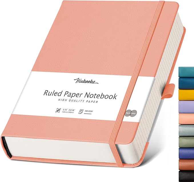 HIUKOOKA Notebooks College Ruled, A5 Notebook Journal 320 Pages,Hardcover Journal for Women,100 GSM Thick Notebook Paper,Journals for Writing,Office,School,Notes Taking, 5.75'' x 8.38''- Pink