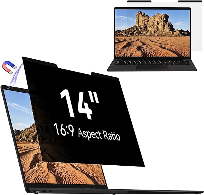 Mamol Magnetic Laptop Privacy Screen 14 inch ,16:9 Aspect Removable Anti Glare Protector Blue Light Privacy Screen Filter,Filter Shield Compatible with HP/Dell/Acer/Asus/Samsung/Lenovo/Thinkpad Envy
