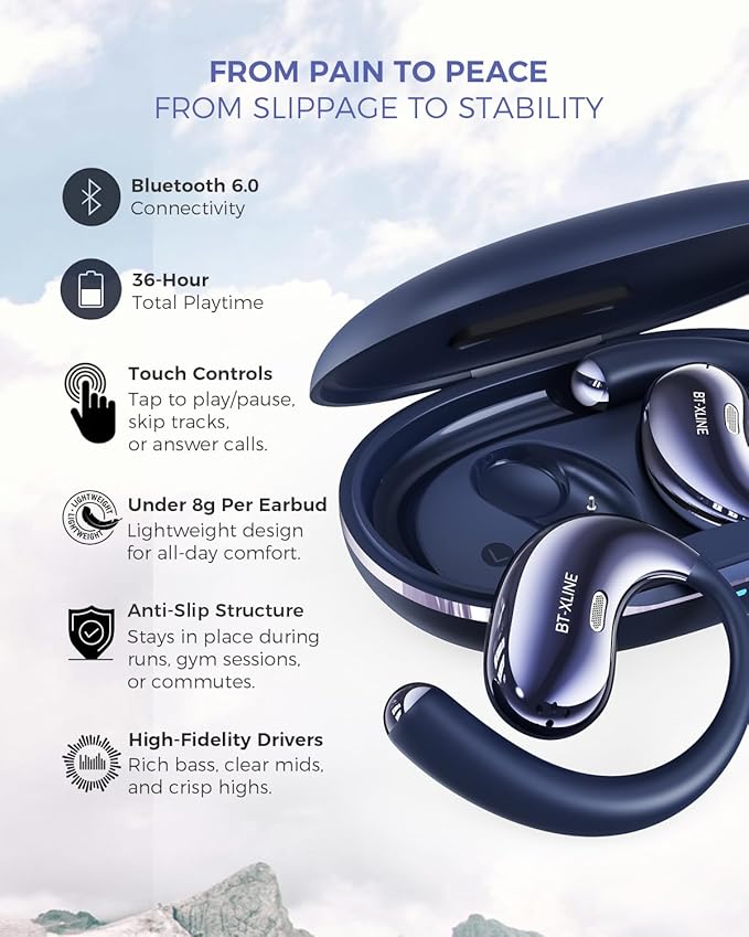 Open Ear Bluetooth Headphones - Wireless Earbuds for Running, Hiking & Outdoors