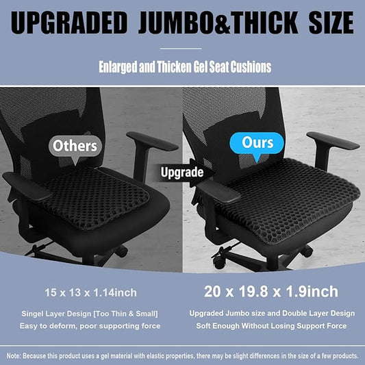 20" Gel Seat Cushion for Long Sitting(Jumbo&Thick) – Office Chair Cushion – Wheelchair Cushions for Pressure Sores – Non-Slip Desk Chair Car Seat Cushion Driving – Sciatica & Back Pain Relief